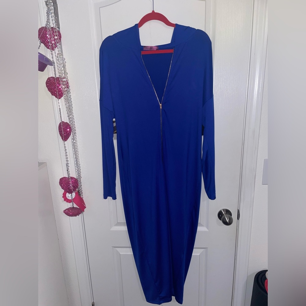Blue front gold Zipper dress with Slip in the front, Send offers!